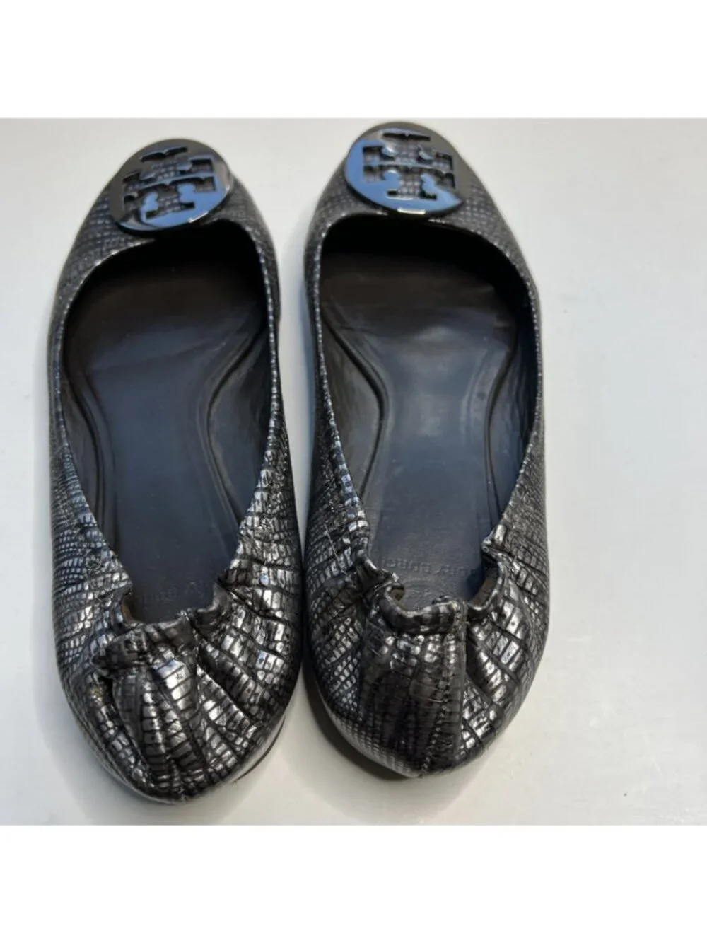 TORY BURCH Reva Embossed Snake Print Flats Womens 10 Round Toe